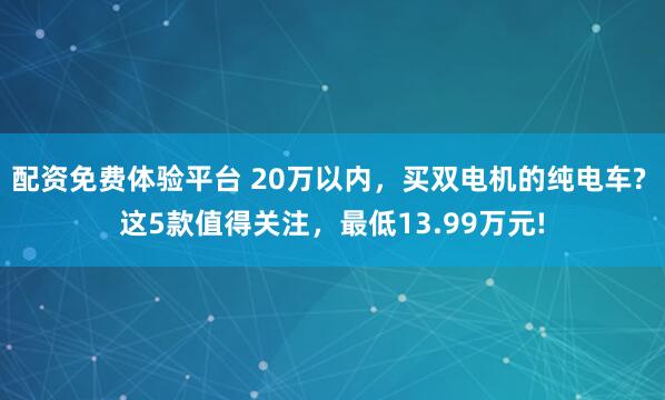 配资免费体验平台 20万以内，买双电机的纯电车? 这5款值得关注，最低13.99万元!