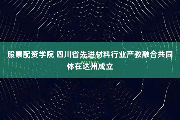 股票配资学院 四川省先进材料行业产教融合共同体在达州成立